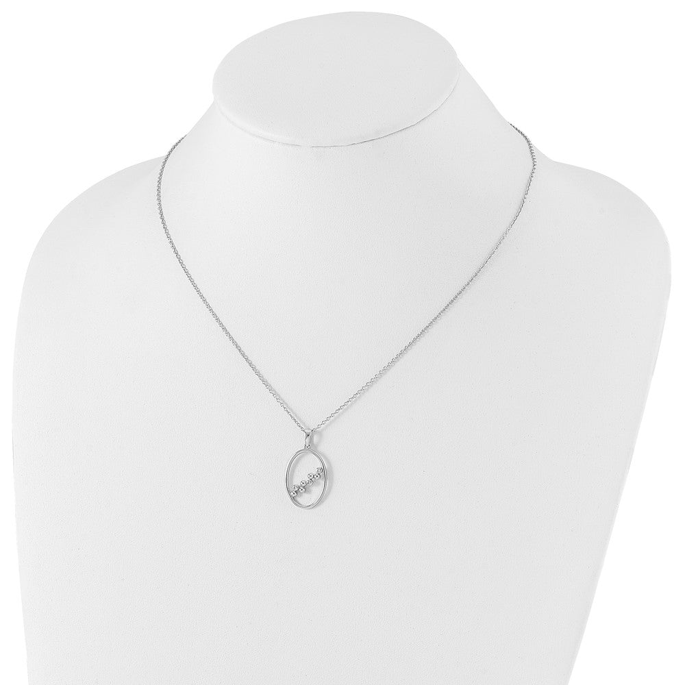 Sterling Silver RH Plated White Ice .03ct. Diamond Oval Necklace