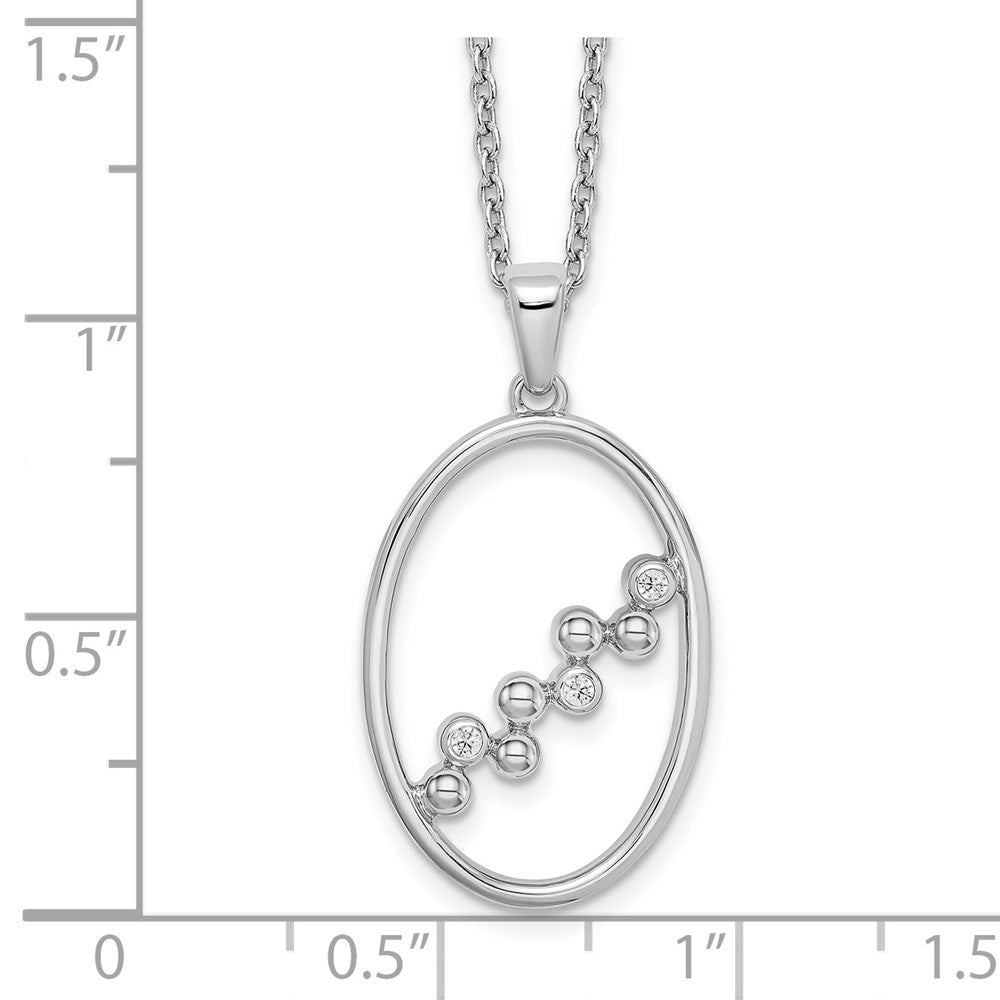 Sterling Silver RH Plated White Ice .03ct. Diamond Oval Necklace