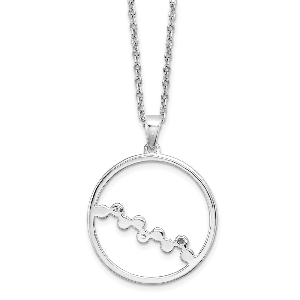 Sterling Silver RH Plated White Ice .03ct. Diamond Circle Necklace