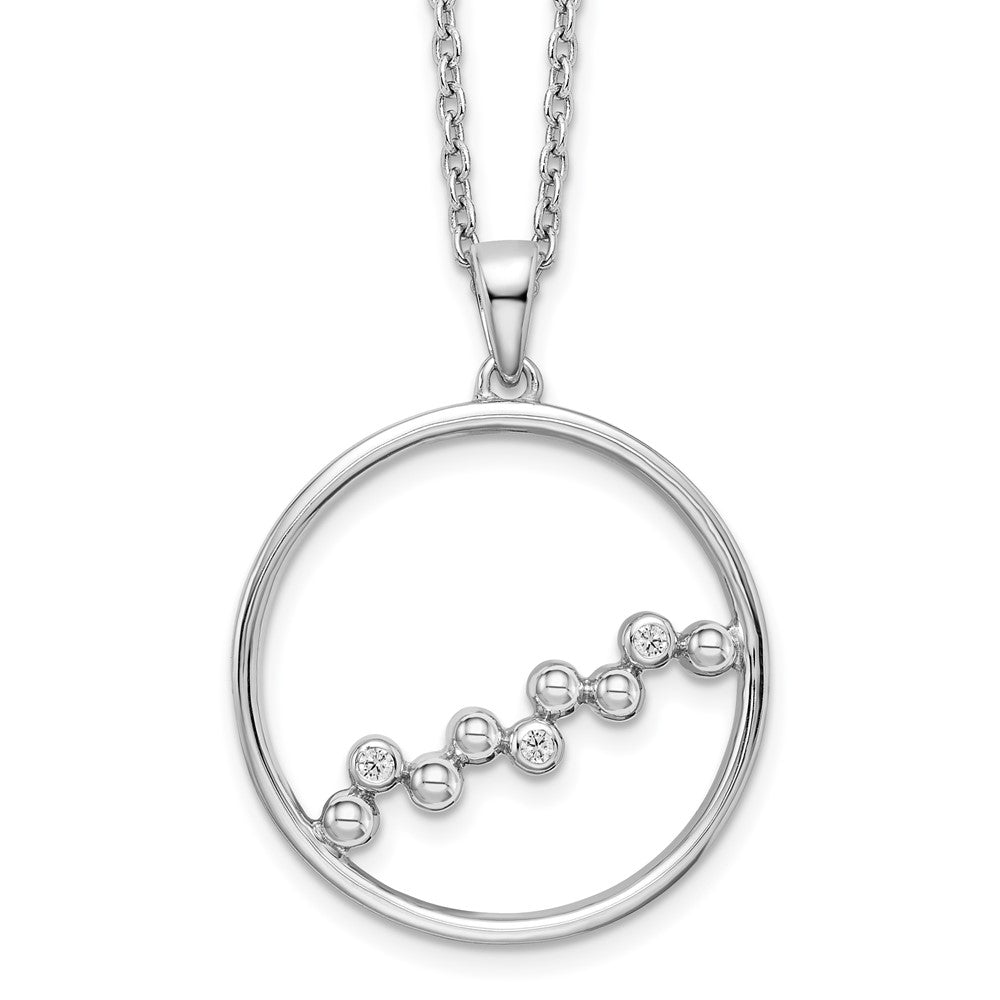 Sterling Silver RH Plated White Ice .03ct. Diamond Circle Necklace