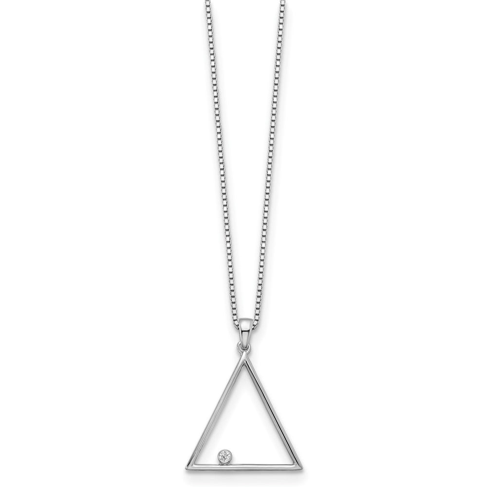 Sterling Silver RH Plated White Ice Dia. Triangle Necklace