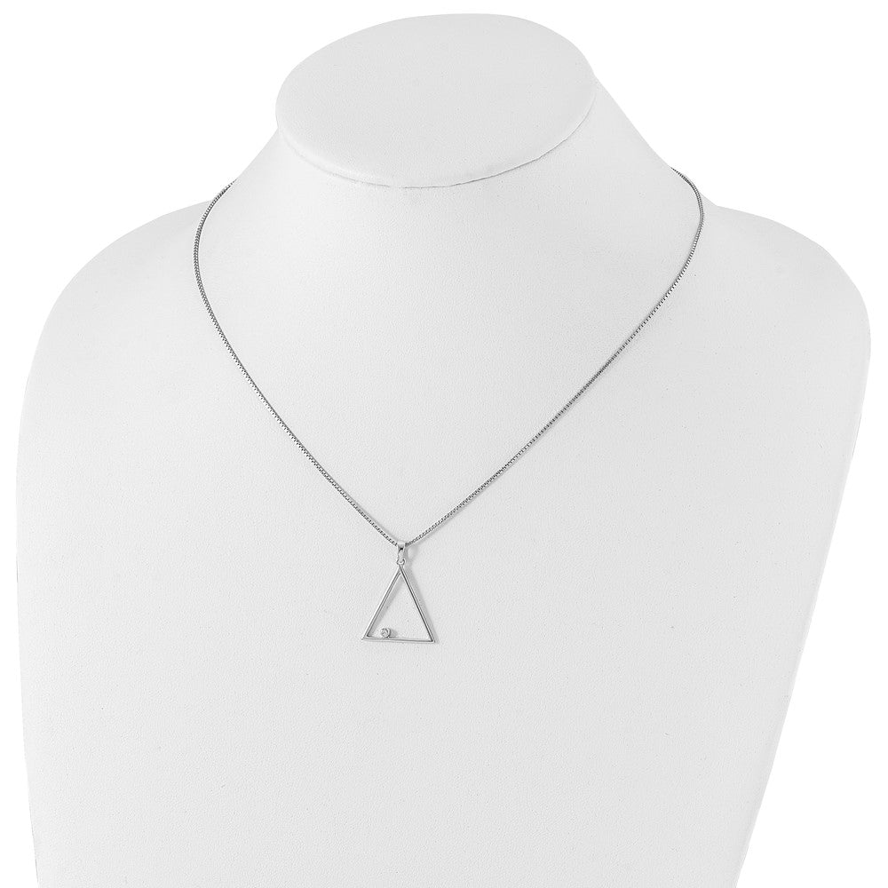 Sterling Silver RH Plated White Ice Dia. Triangle Necklace