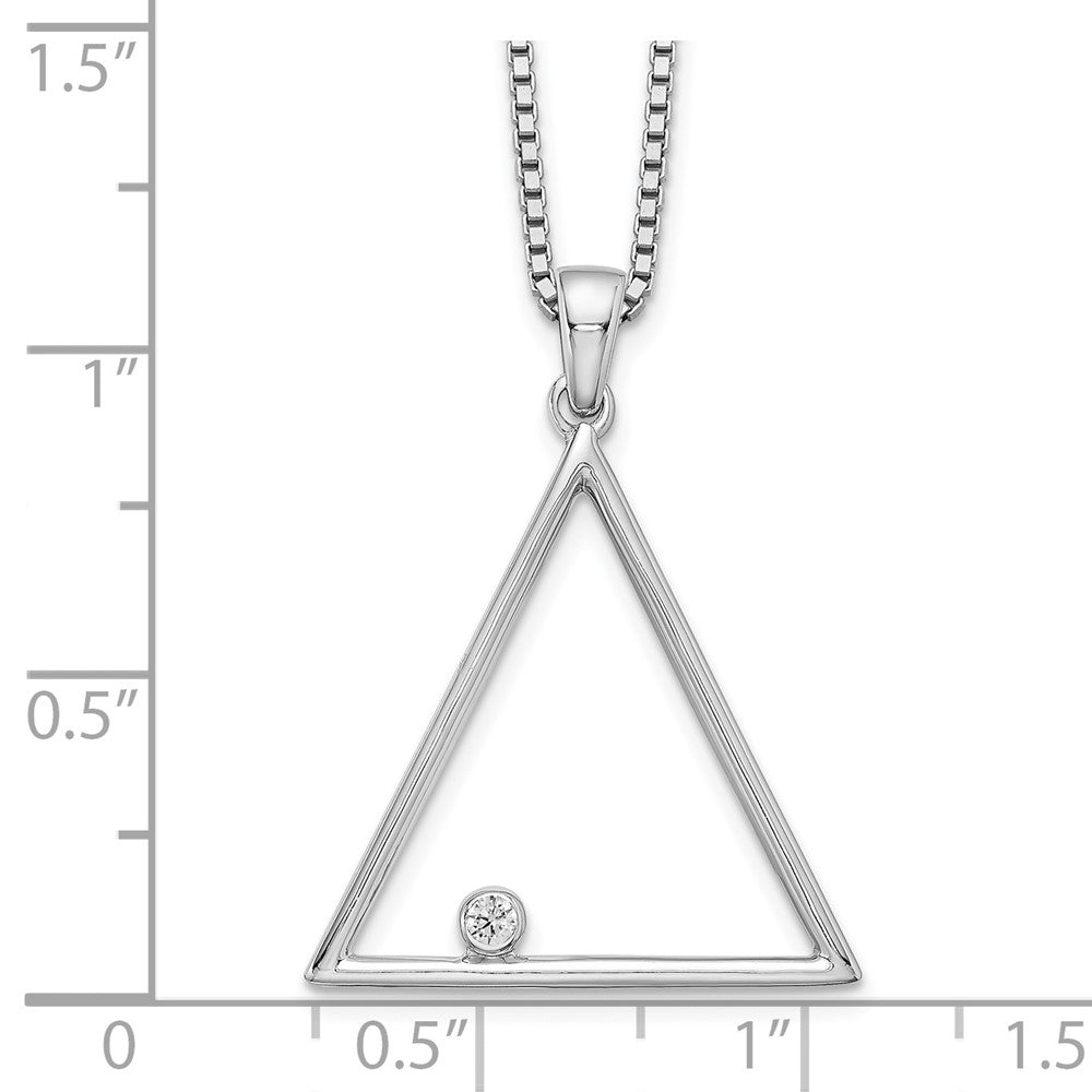 Sterling Silver RH Plated White Ice Dia. Triangle Necklace