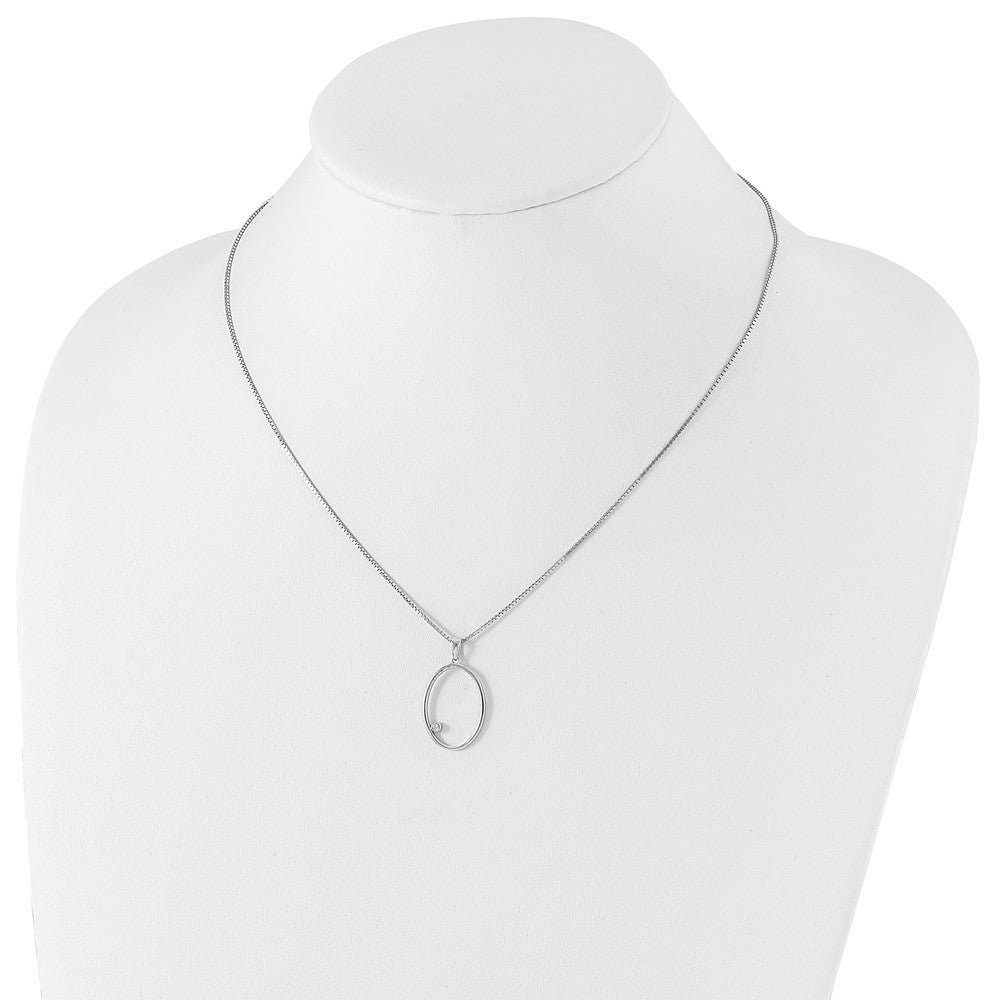Sterling Silver RH Plated White Ice Diamond Oval Necklace
