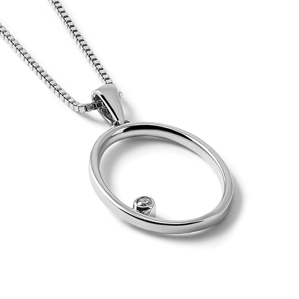 Sterling Silver RH Plated White Ice Diamond Oval Necklace