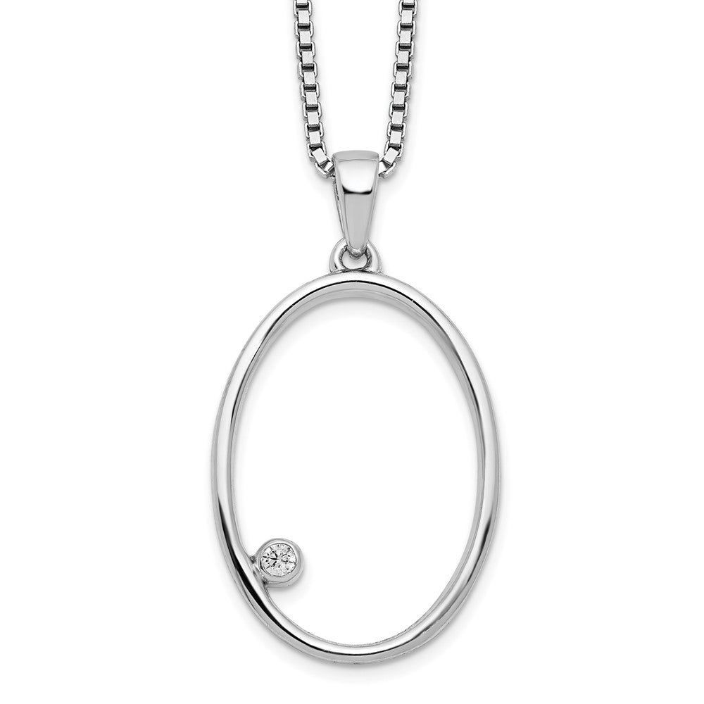 Sterling Silver RH Plated White Ice Diamond Oval Necklace