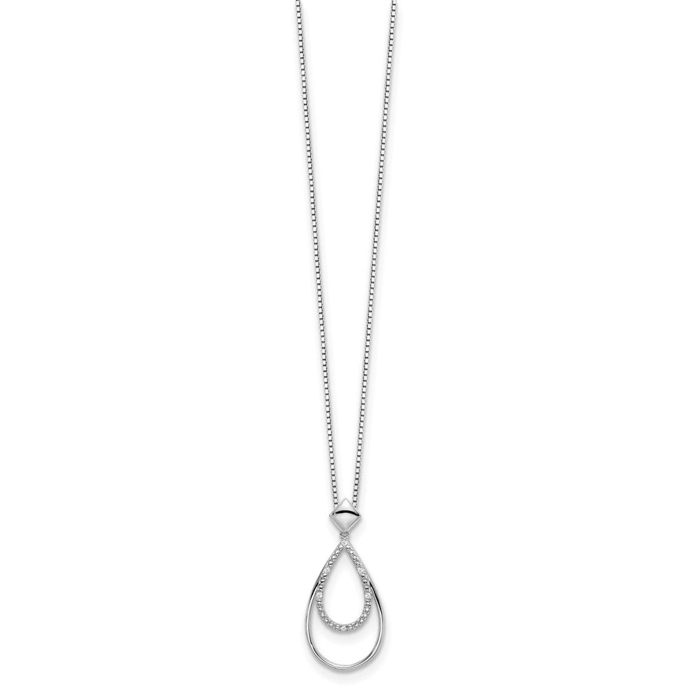 Sterling Silver RH Plated White Ice Dia. Teardrop Necklace