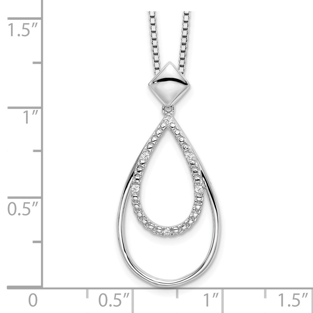 Sterling Silver RH Plated White Ice Dia. Teardrop Necklace