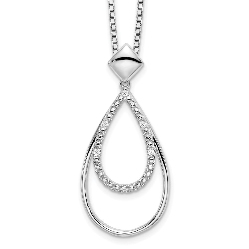 Sterling Silver RH Plated White Ice Dia. Teardrop Necklace