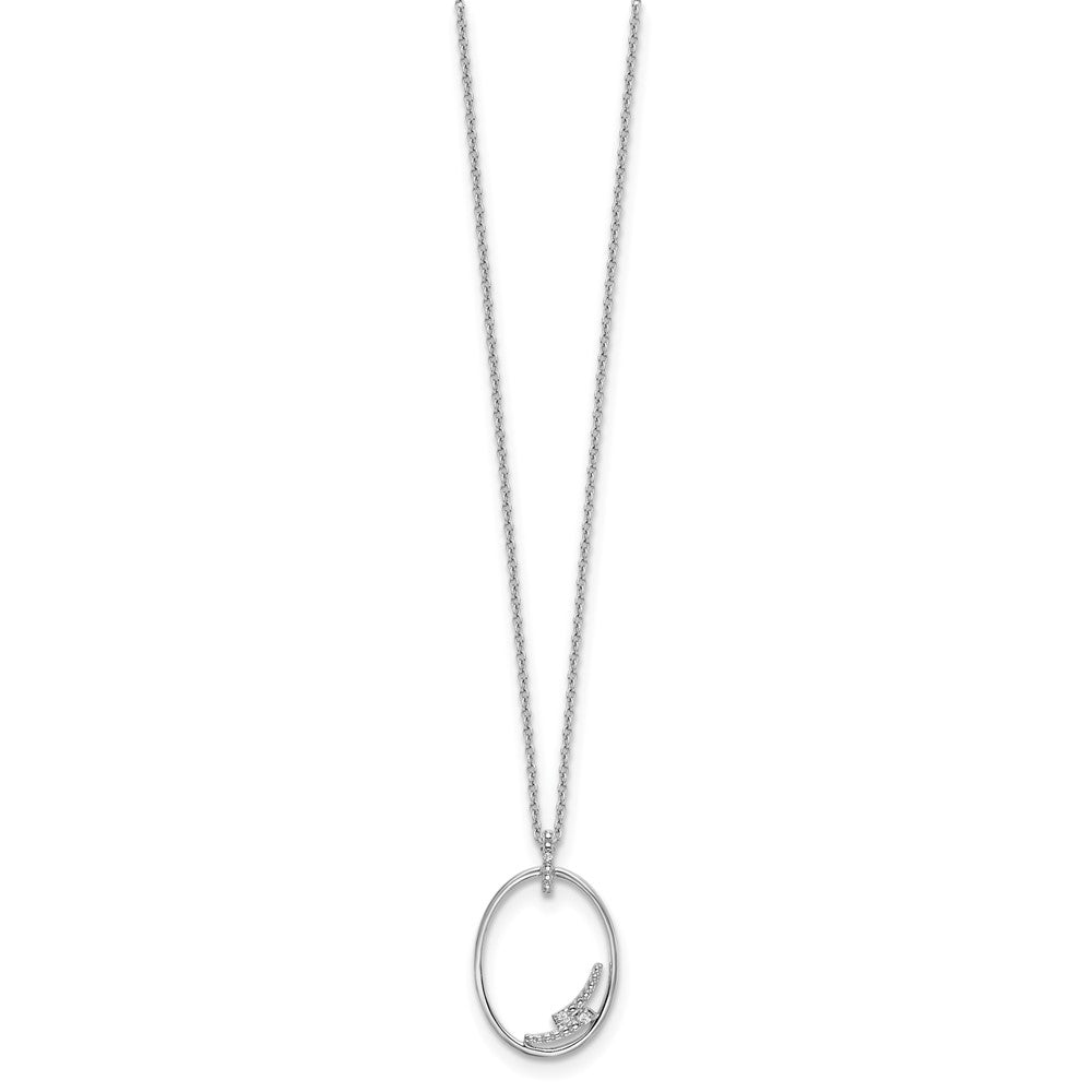 Sterling Silver RH Plated White Ice .02ct. Diamond Oval Necklace