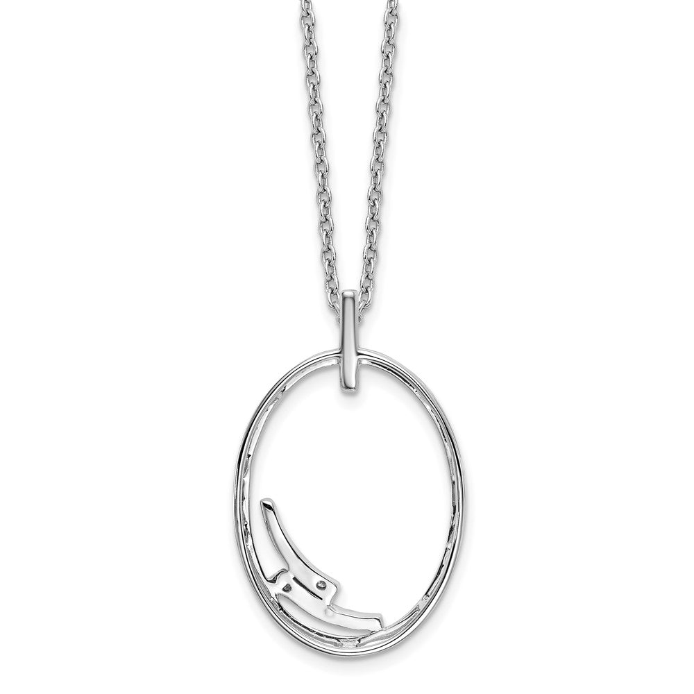Sterling Silver RH Plated White Ice .02ct. Diamond Oval Necklace