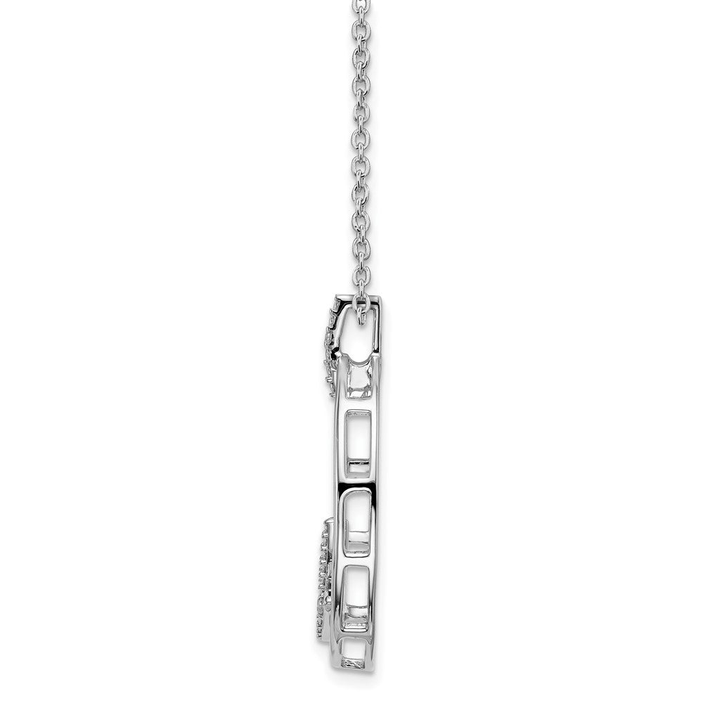 Sterling Silver RH Plated White Ice .02ct. Diamond Oval Necklace