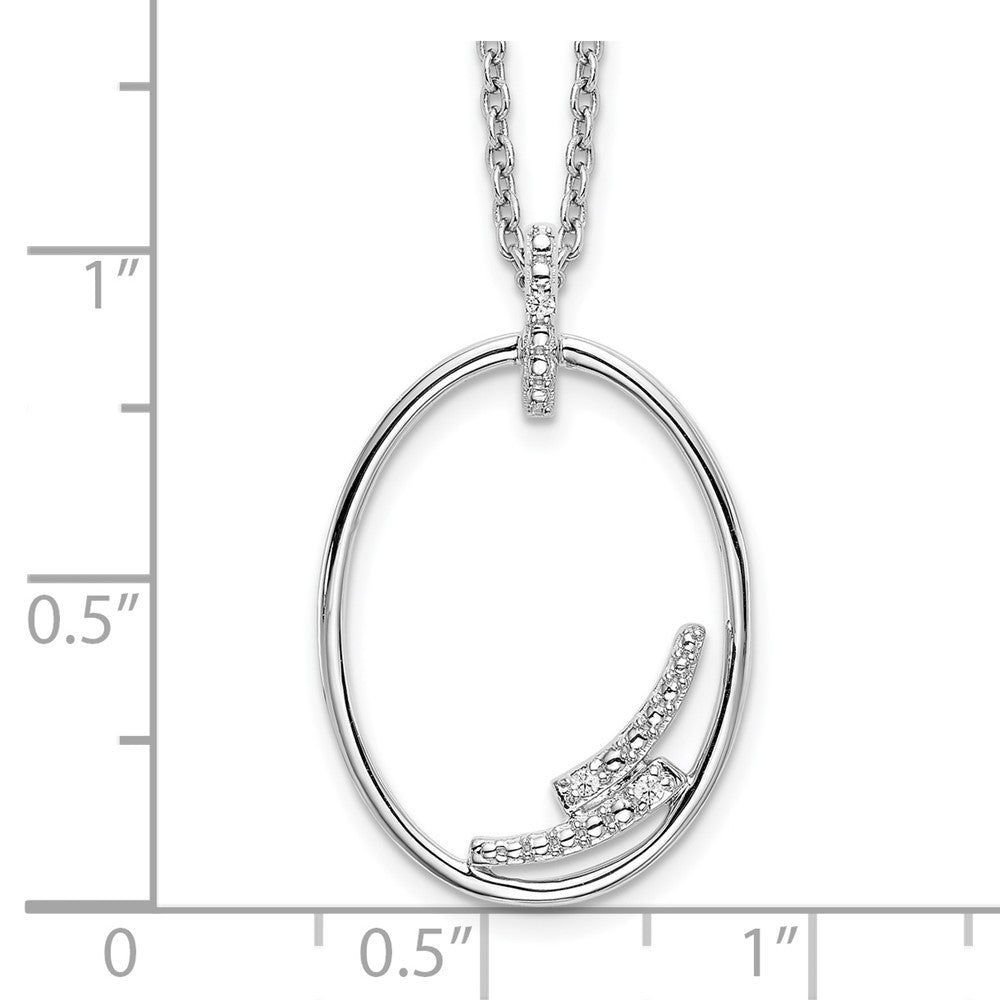Sterling Silver RH Plated White Ice .02ct. Diamond Oval Necklace