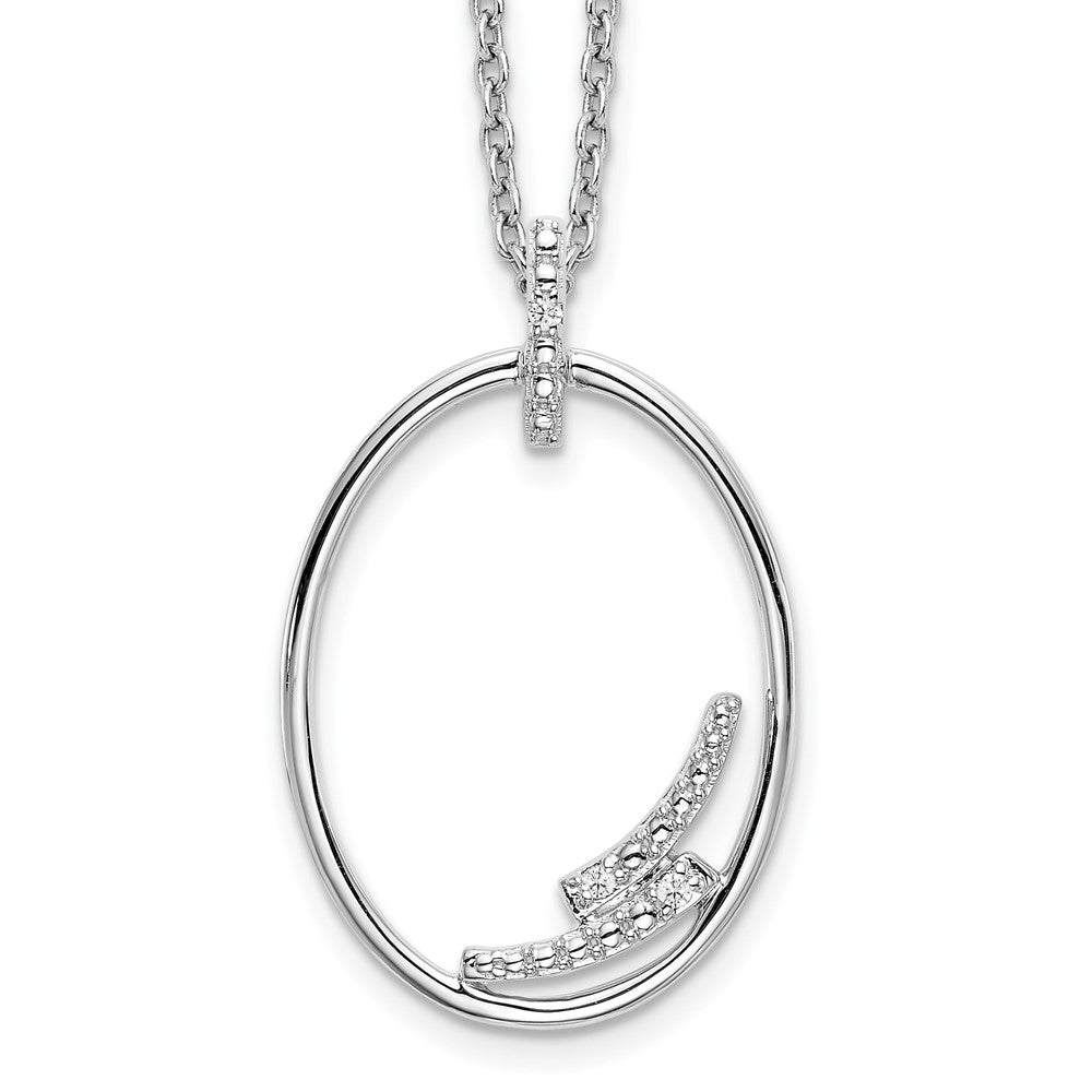 Sterling Silver RH Plated White Ice .02ct. Diamond Oval Necklace