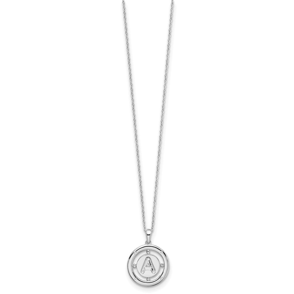 Sterling Silver RH Plated White Ice Diamond Initial A Necklace