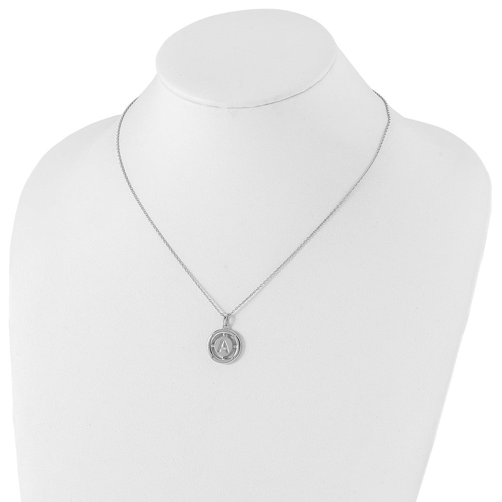 Sterling Silver RH Plated White Ice Diamond Initial A Necklace