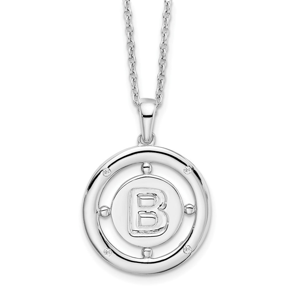 Sterling Silver RH Plated White Ice Diamond Initial B Necklace