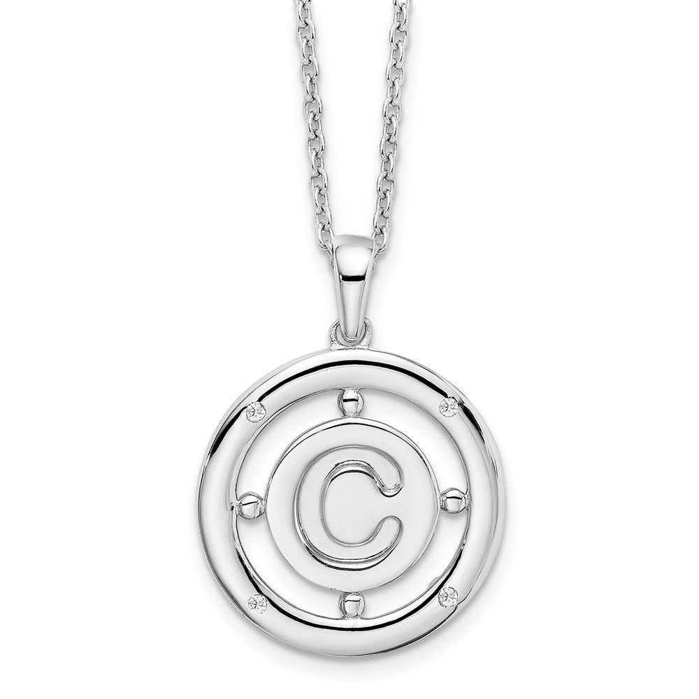 Sterling Silver RH Plated White Ice Diamond Initial C Necklace