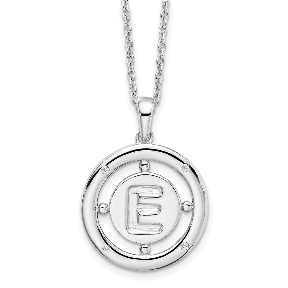 Sterling Silver RH Plated White Ice Diamond Initial E Necklace