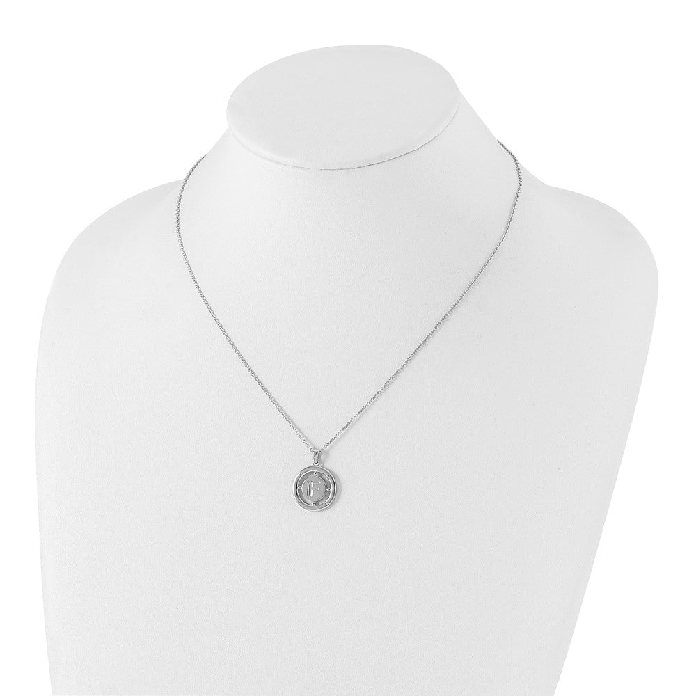 Sterling Silver RH Plated White Ice Diamond Initial F Necklace