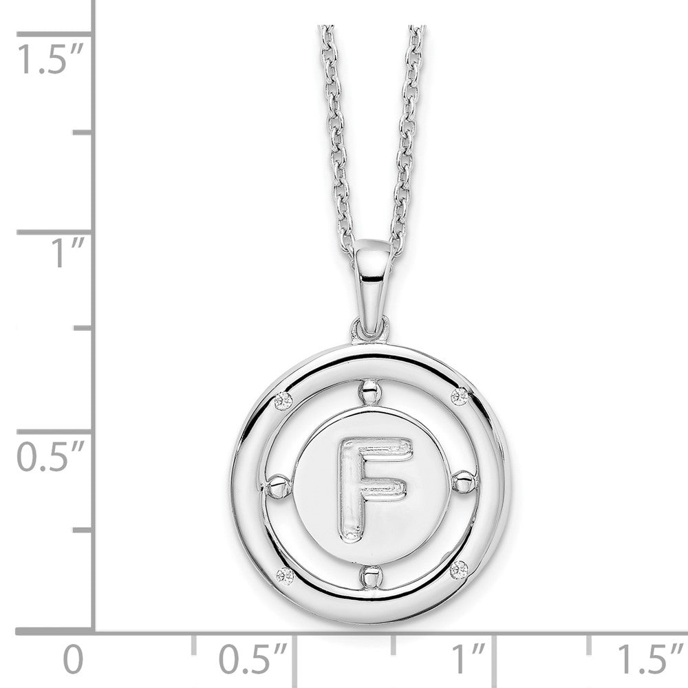 Sterling Silver RH Plated White Ice Diamond Initial F Necklace