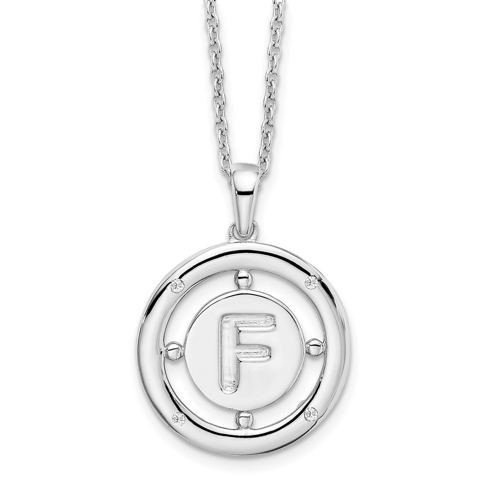 Sterling Silver RH Plated White Ice Diamond Initial F Necklace