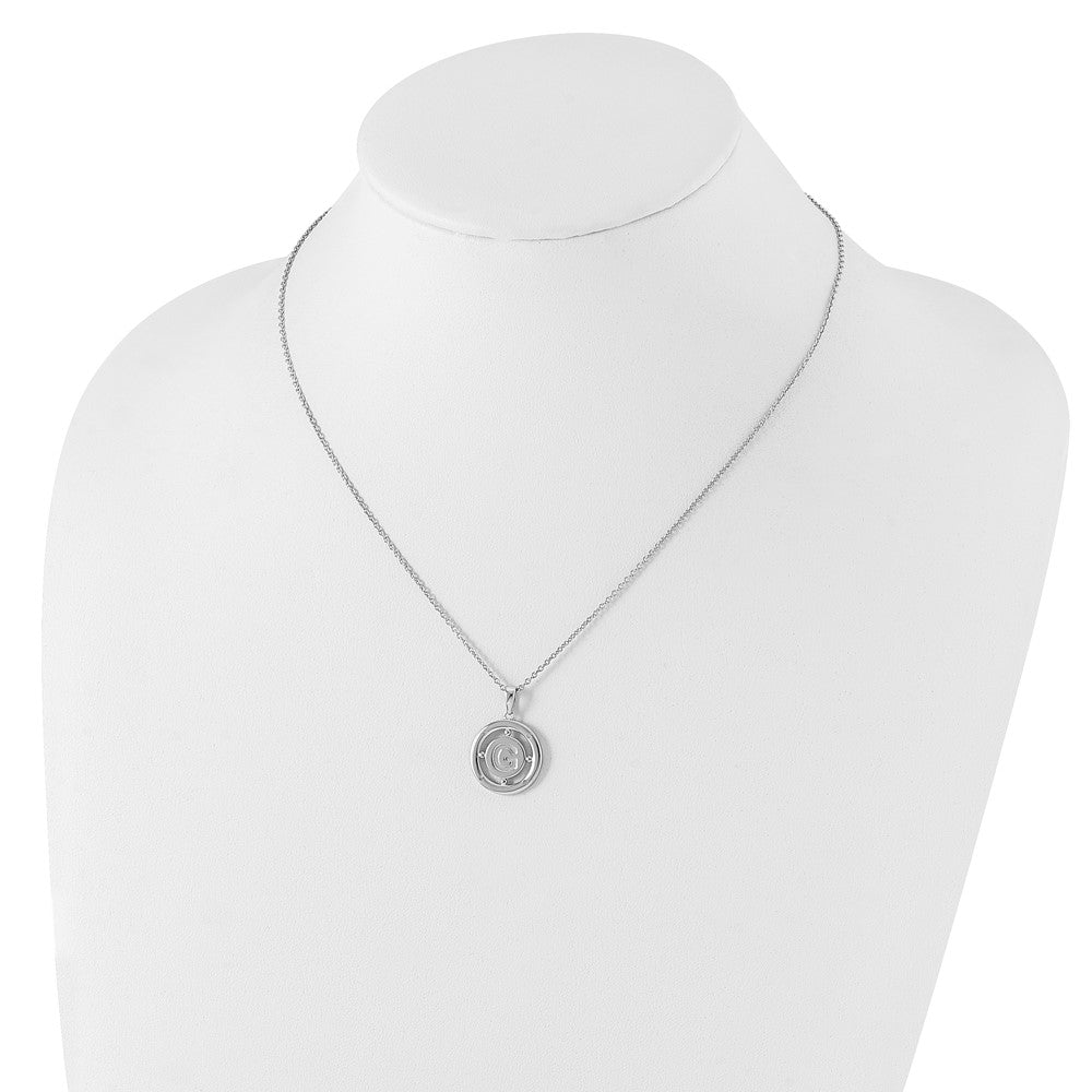 Sterling Silver RH Plated White Ice Diamond Initial G Necklace