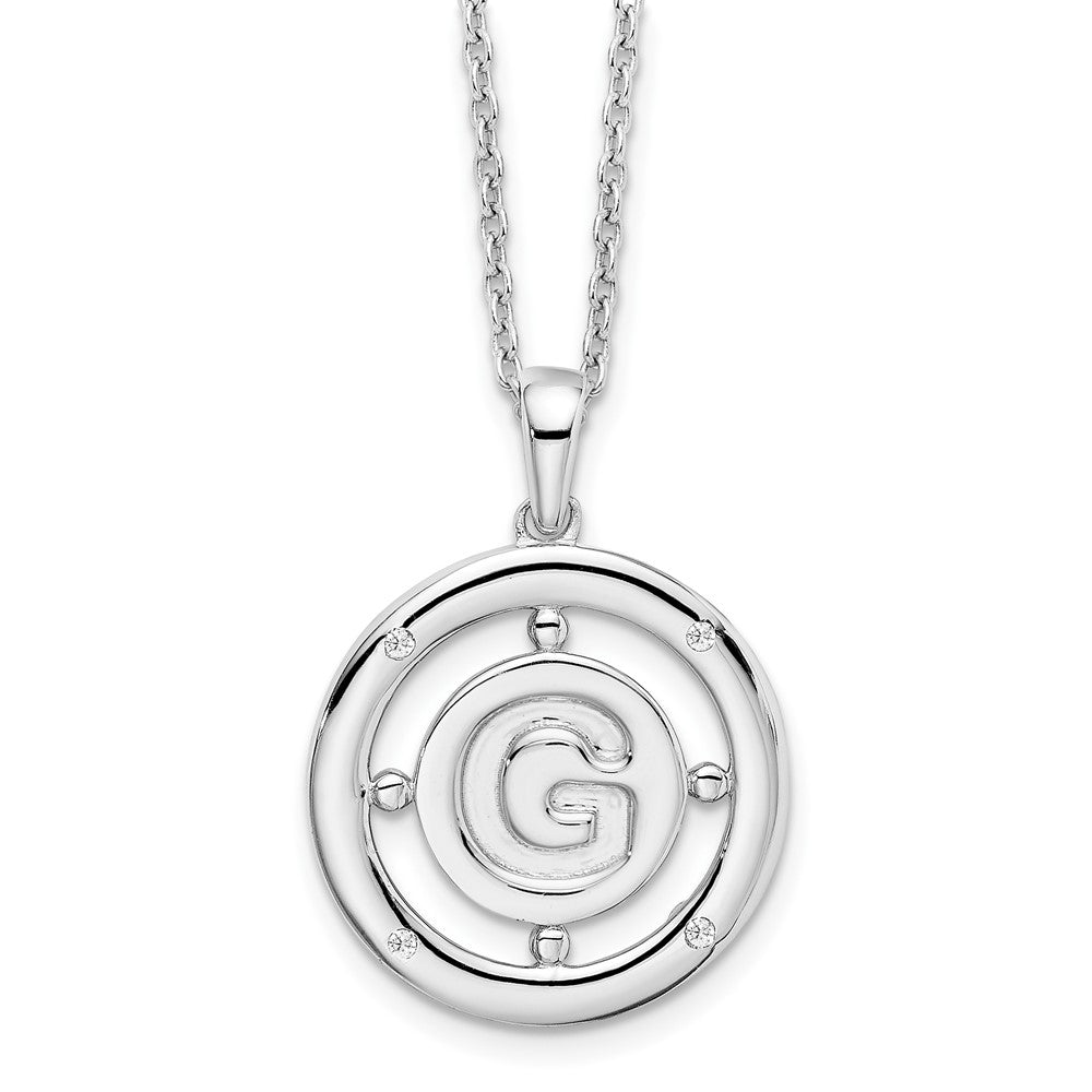 Sterling Silver RH Plated White Ice Diamond Initial G Necklace