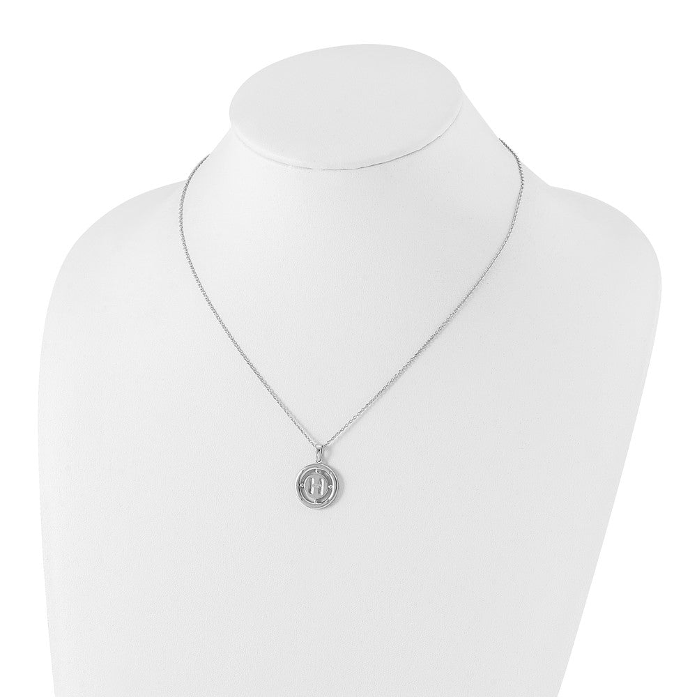 Sterling Silver RH Plated White Ice Diamond Initial H Necklace