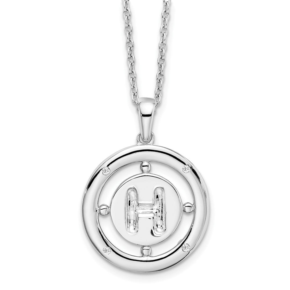 Sterling Silver RH Plated White Ice Diamond Initial H Necklace