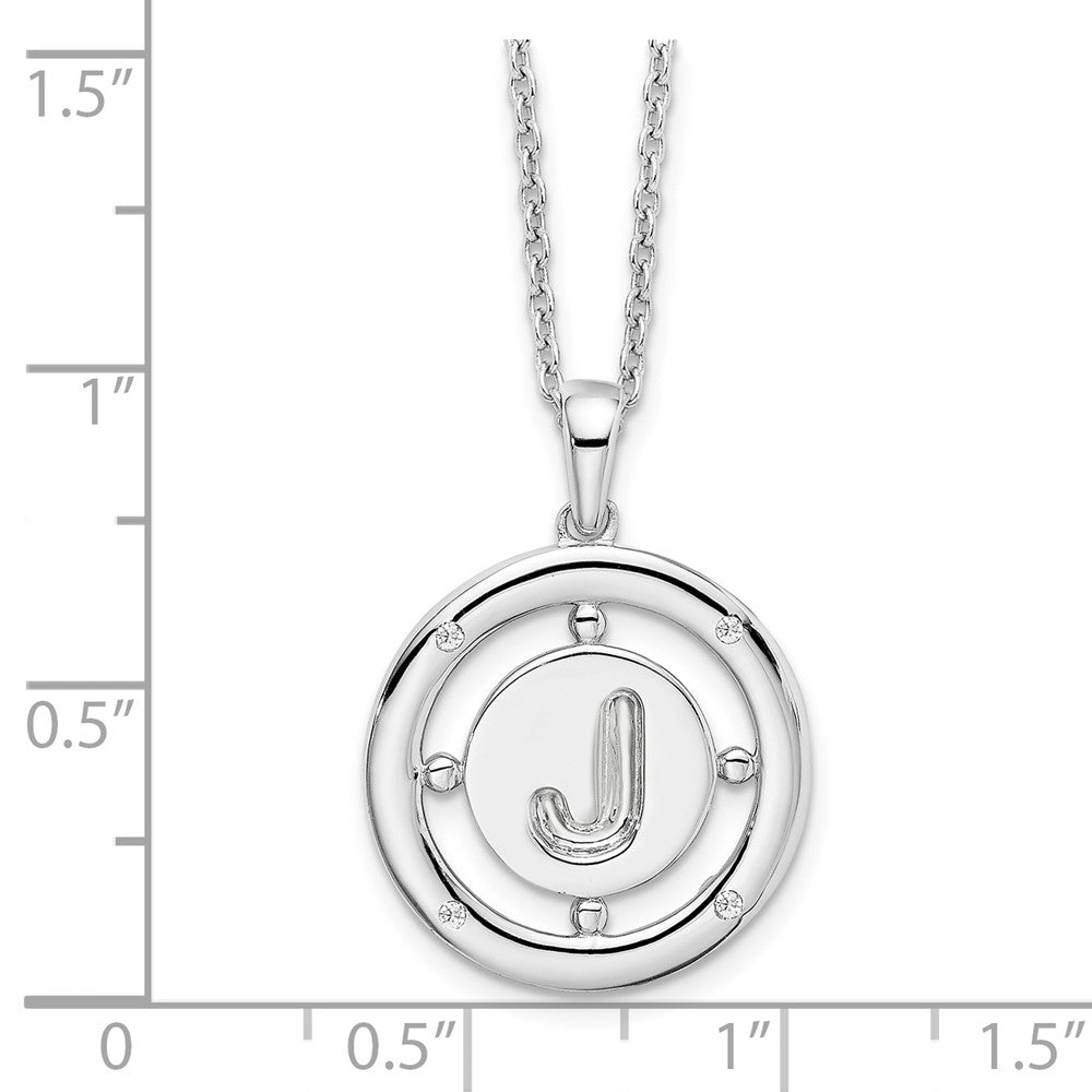 Sterling Silver RH Plated White Ice Diamond Initial J Necklace