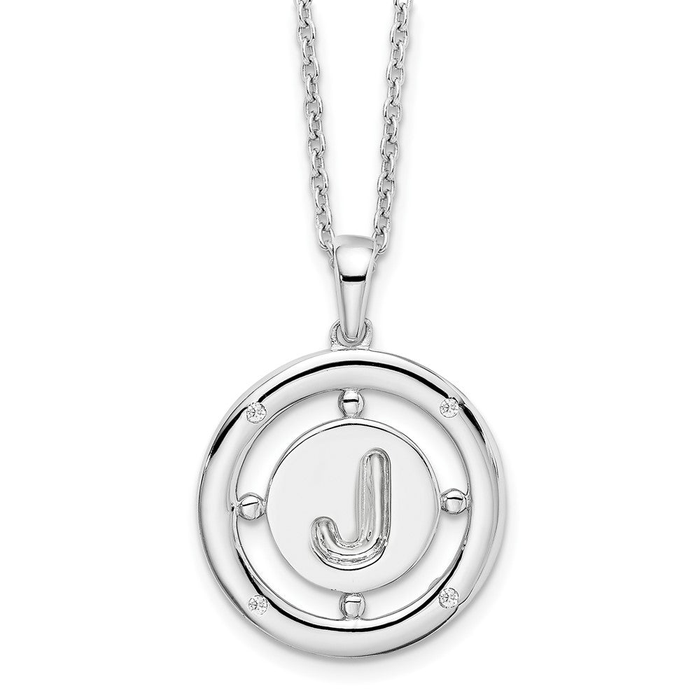 Sterling Silver RH Plated White Ice Diamond Initial J Necklace