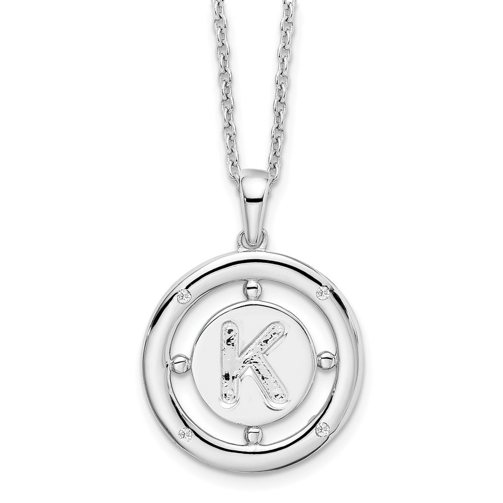 Sterling Silver RH Plated White Ice Diamond Initial K Necklace