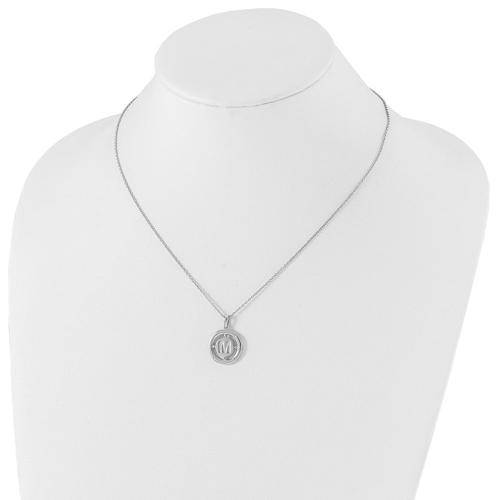 Sterling Silver RH Plated White Ice Diamond Initial M Necklace
