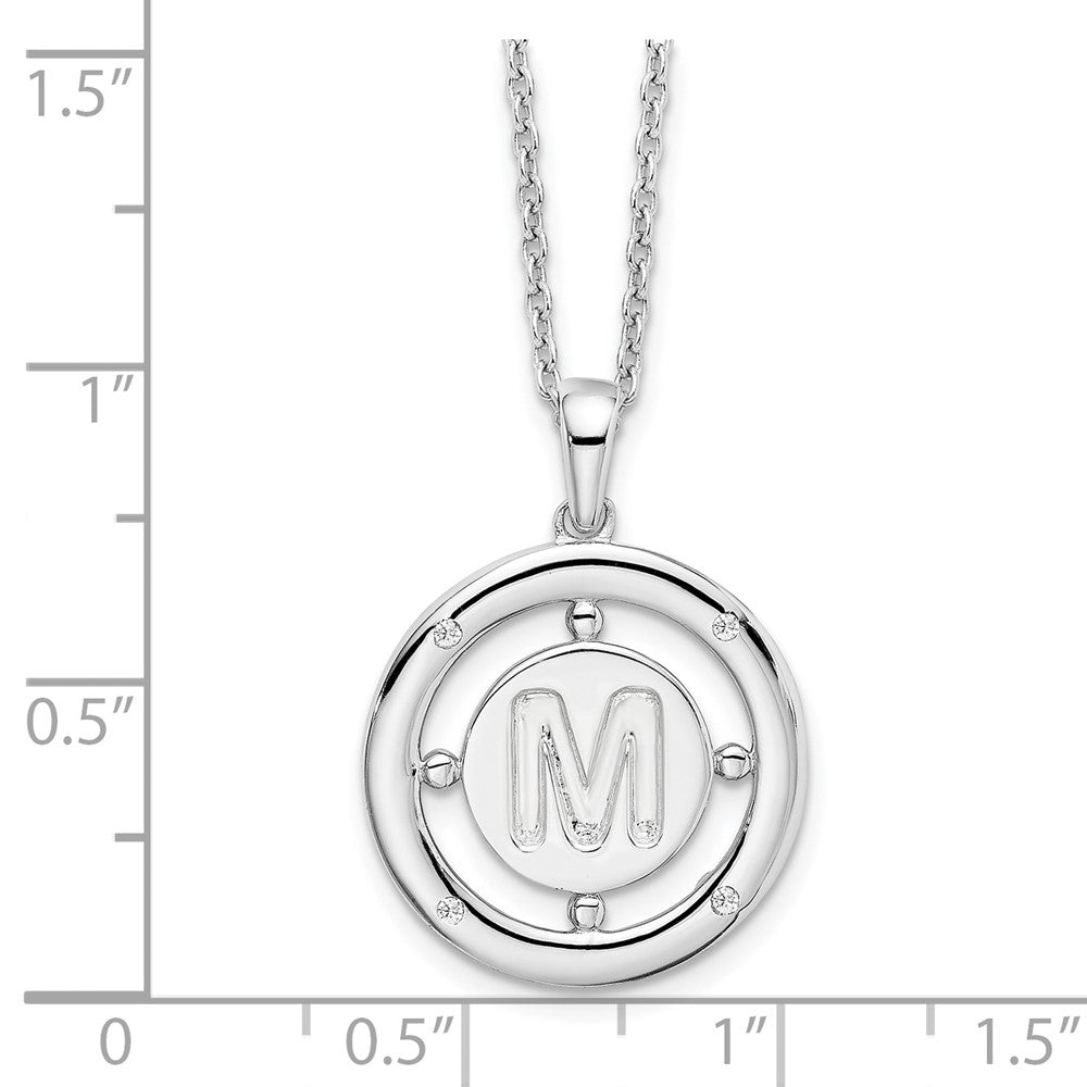 Sterling Silver RH Plated White Ice Diamond Initial M Necklace