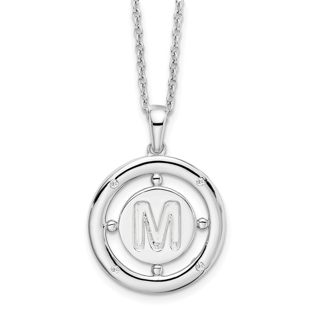 Sterling Silver RH Plated White Ice Diamond Initial M Necklace