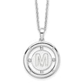 Sterling Silver RH Plated White Ice Diamond Initial M Necklace