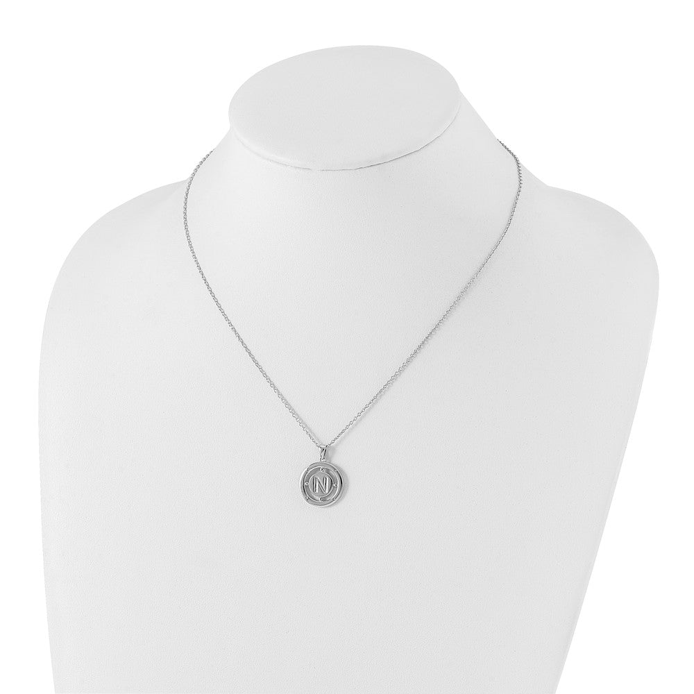 Sterling Silver RH Plated White Ice Diamond Initial N Necklace