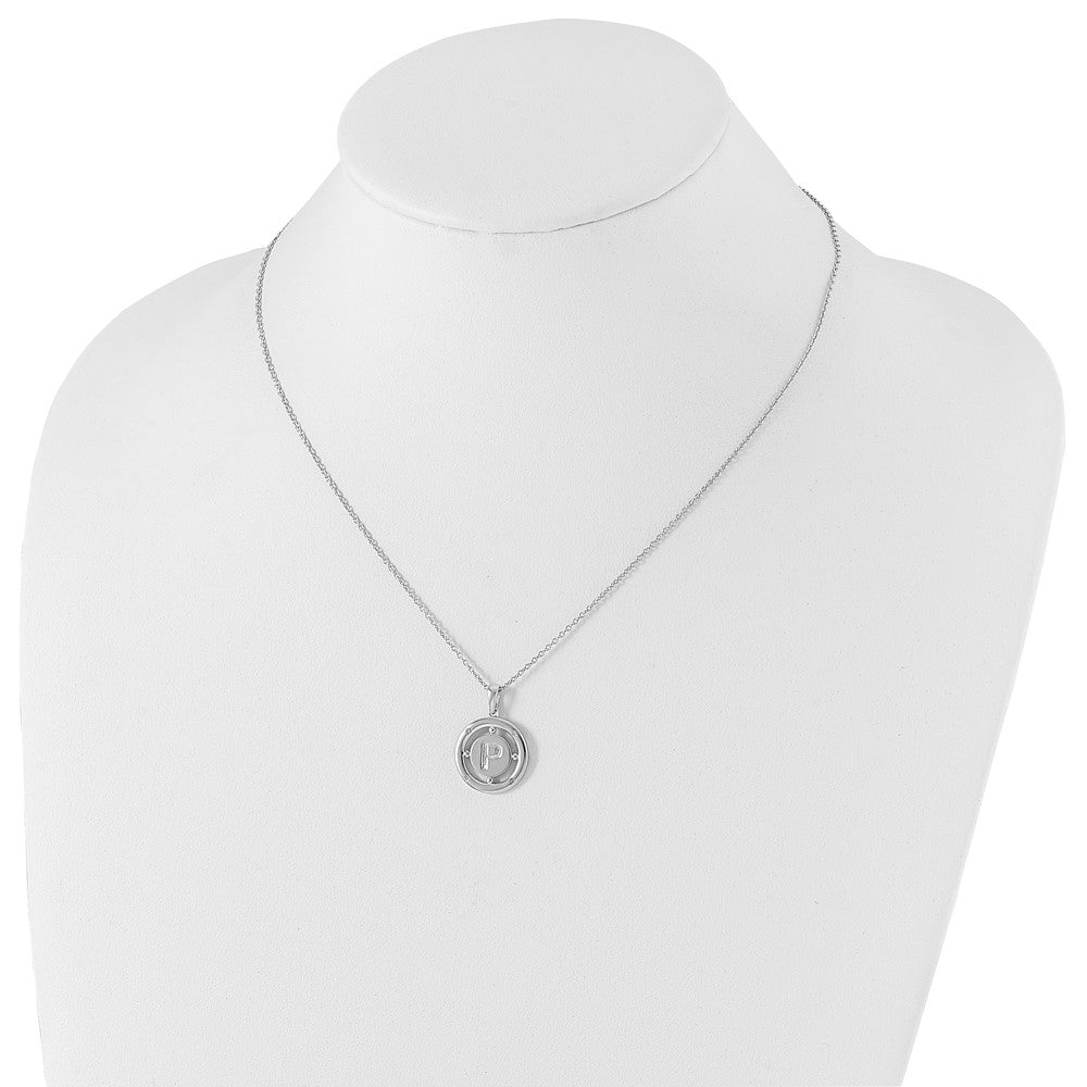 Sterling Silver RH Plated White Ice Diamond Initial P Necklace