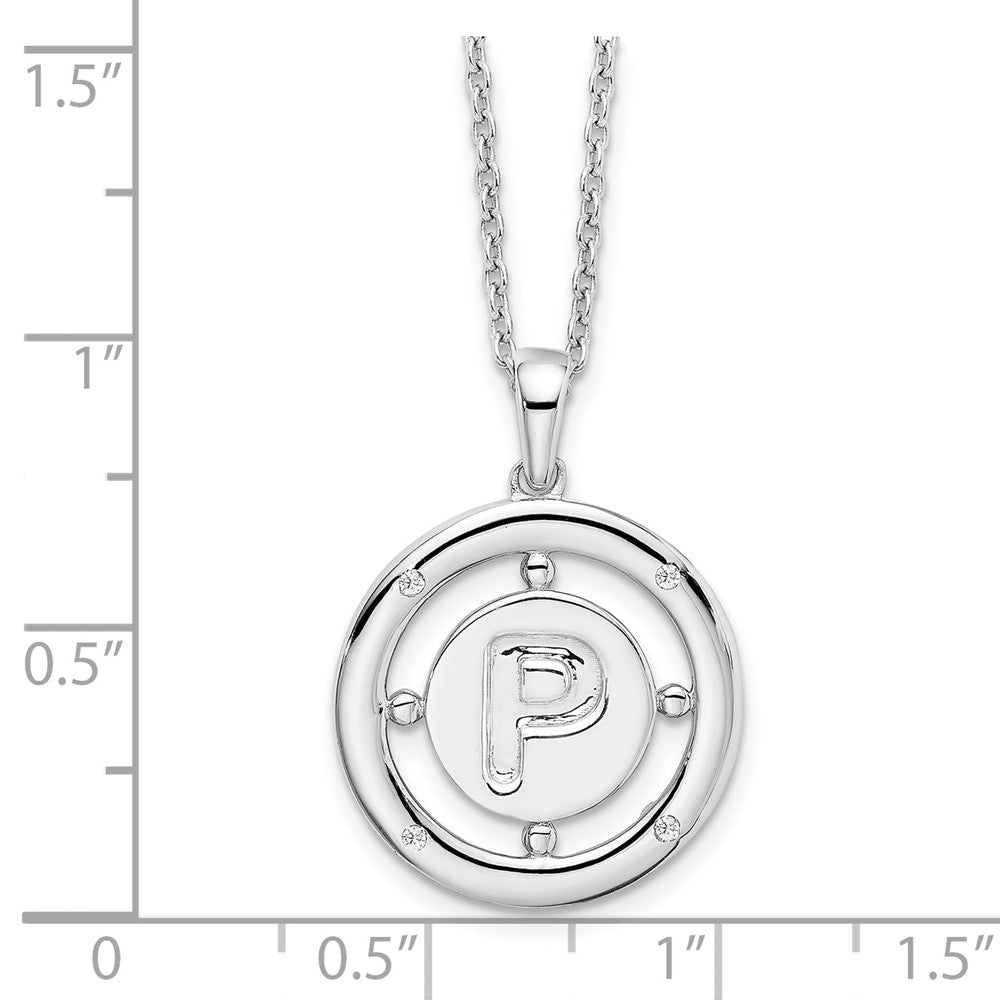 Sterling Silver RH Plated White Ice Diamond Initial P Necklace