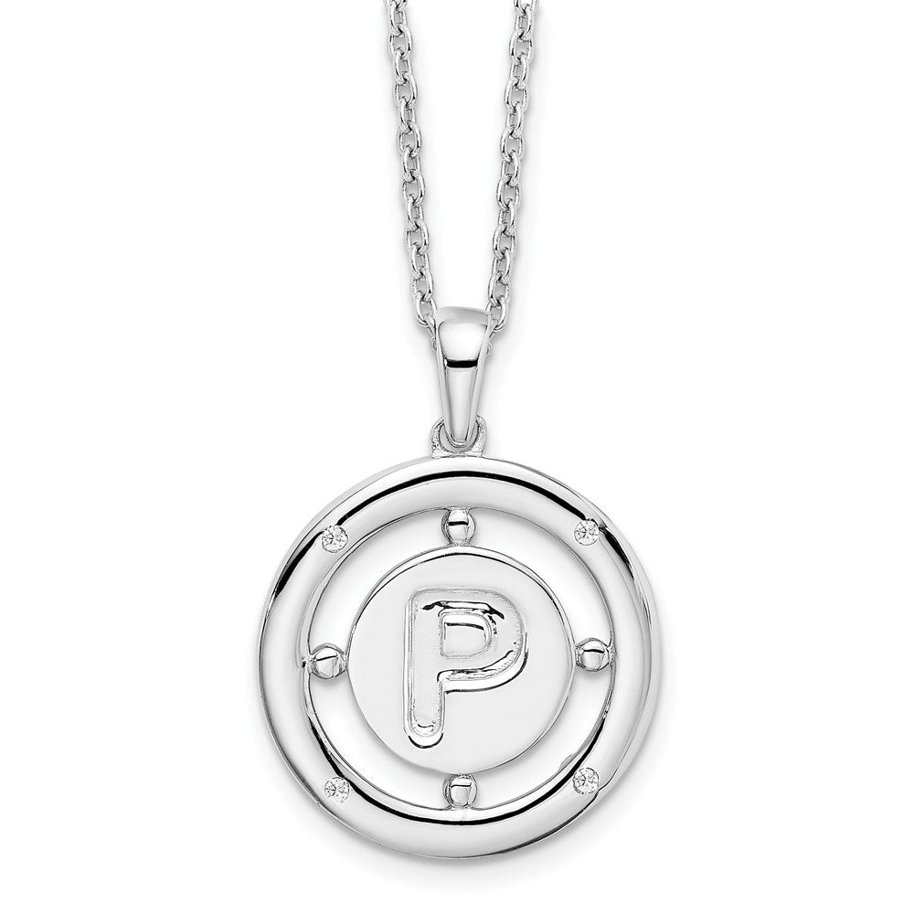Sterling Silver RH Plated White Ice Diamond Initial P Necklace