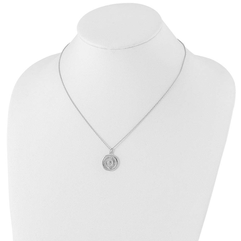 Sterling Silver RH Plated White Ice Diamond Initial Q Necklace