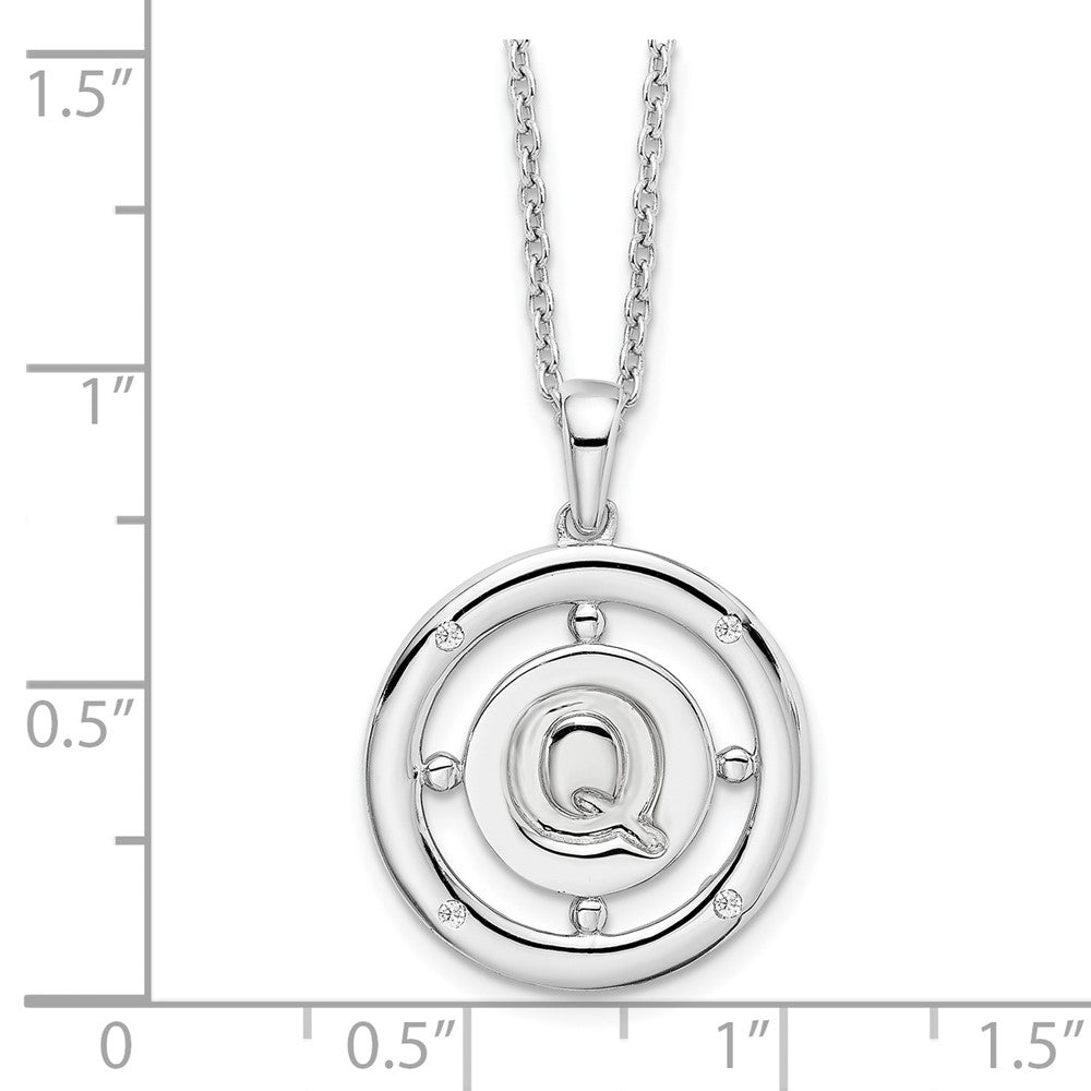 Sterling Silver RH Plated White Ice Diamond Initial Q Necklace