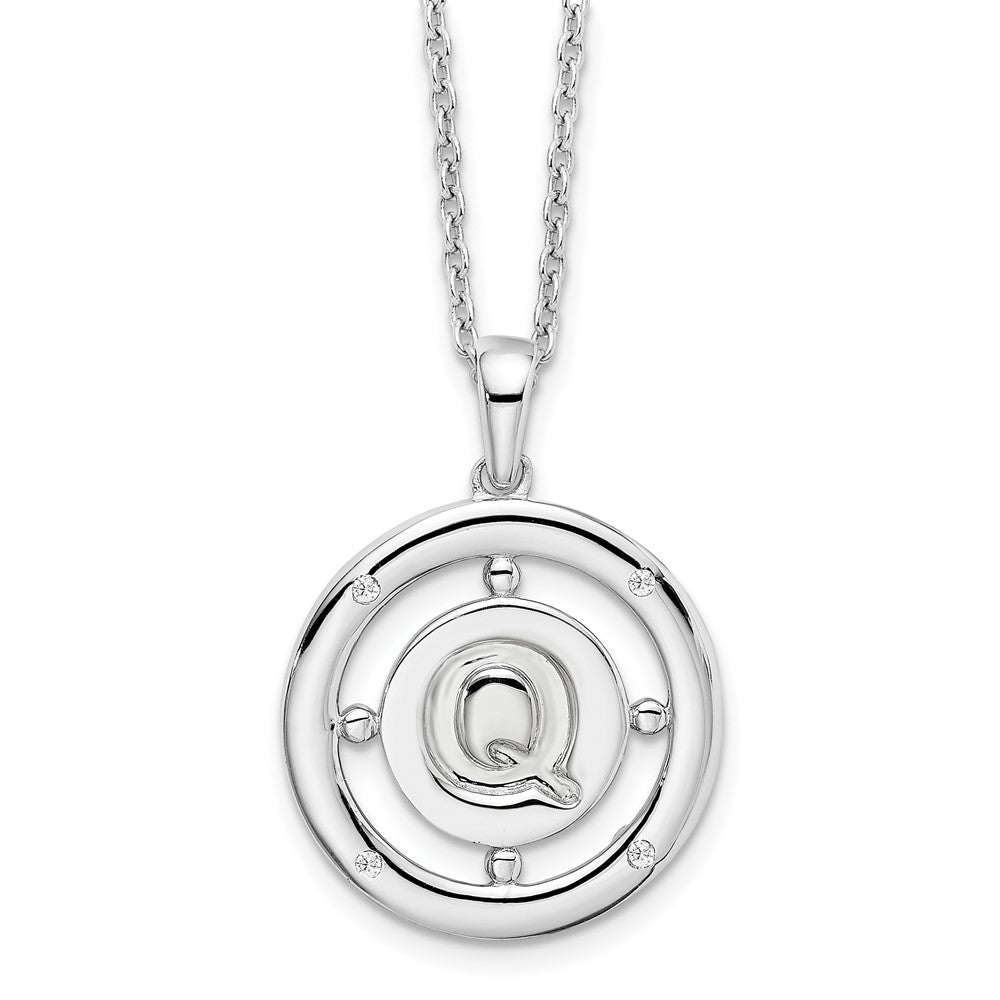 Sterling Silver RH Plated White Ice Diamond Initial Q Necklace