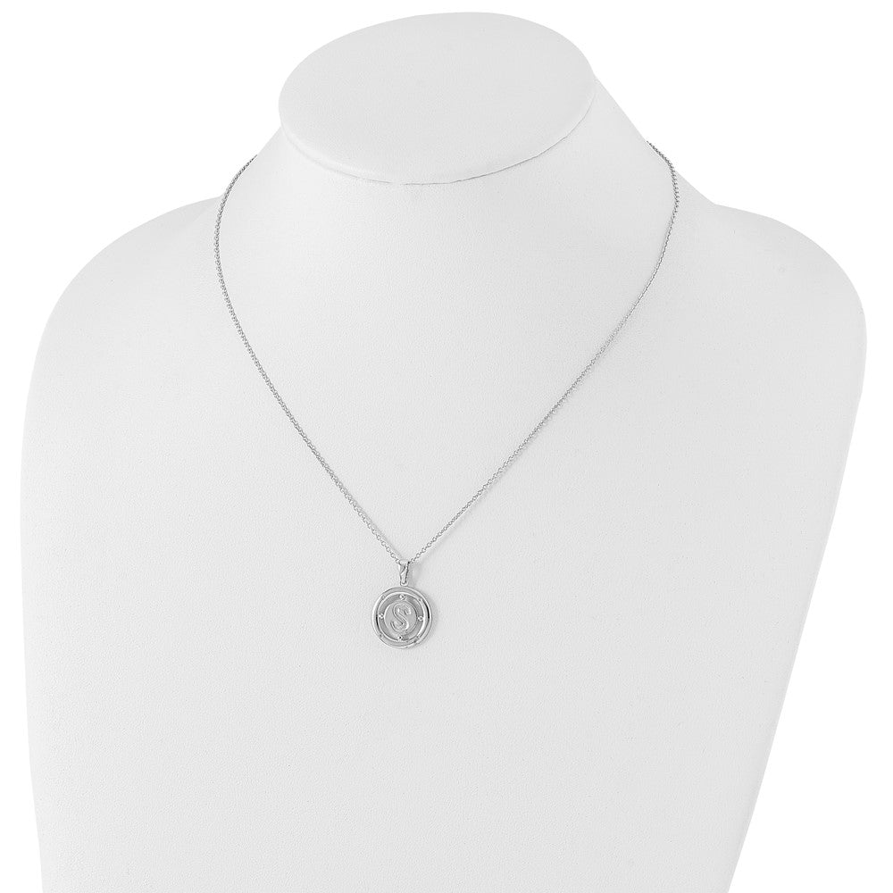 Sterling Silver RH Plated White Ice Diamond Initial S Necklace