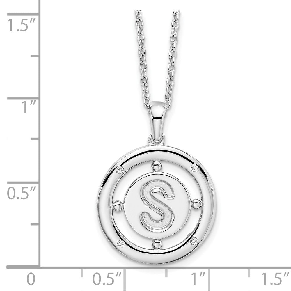 Sterling Silver RH Plated White Ice Diamond Initial S Necklace