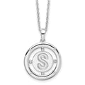 Sterling Silver RH Plated White Ice Diamond Initial S Necklace