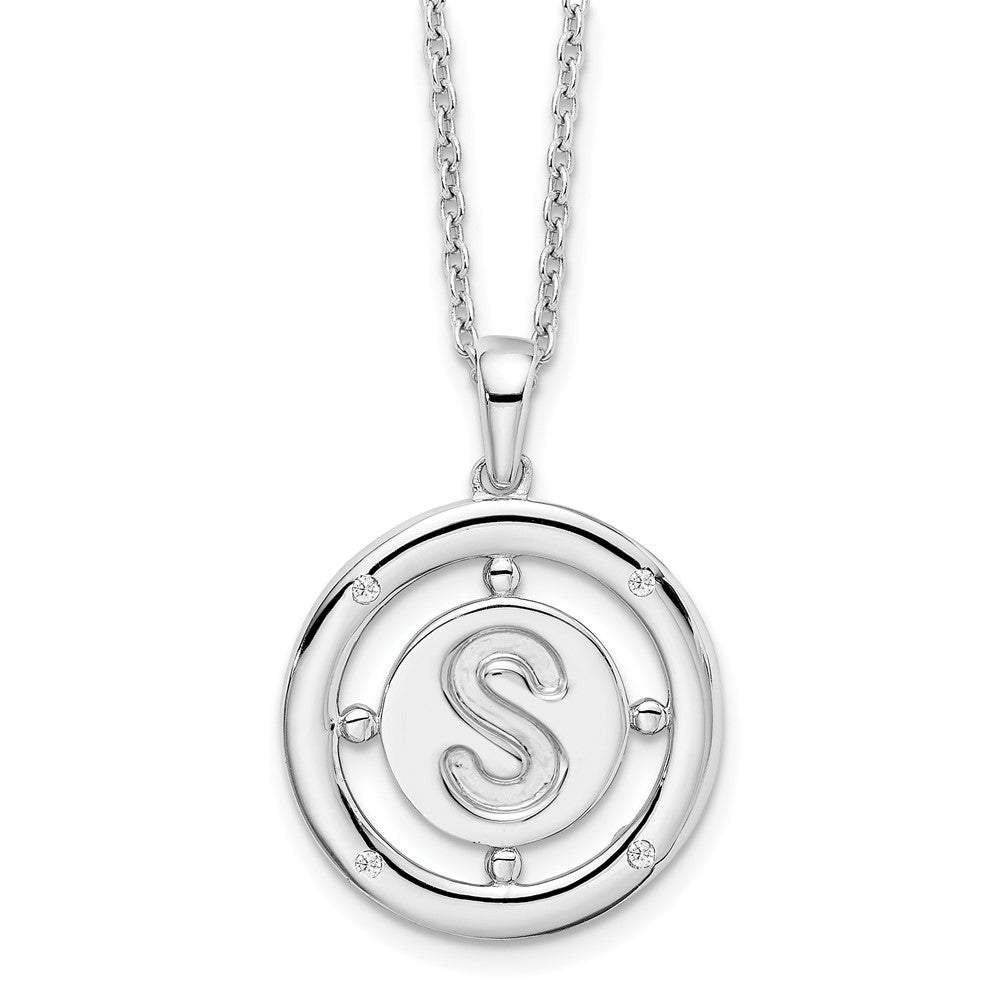 Sterling Silver RH Plated White Ice Diamond Initial S Necklace