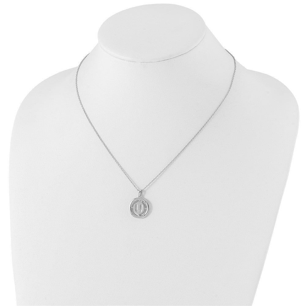 Sterling Silver RH Plated White Ice Diamond Initial U Necklace