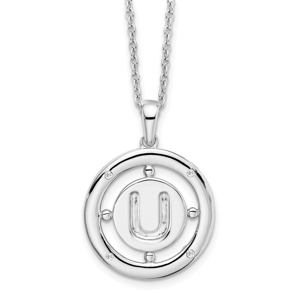 Sterling Silver RH Plated White Ice Diamond Initial U Necklace